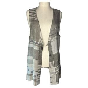 Gray Moon Fibers Women's Vest Gray Art to Wear Linen Wool Blend Fiber Art Aztec